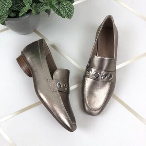 Bernardo Luxury Gold Jaden Loafer Platino Metallic Leather Women's Size 7